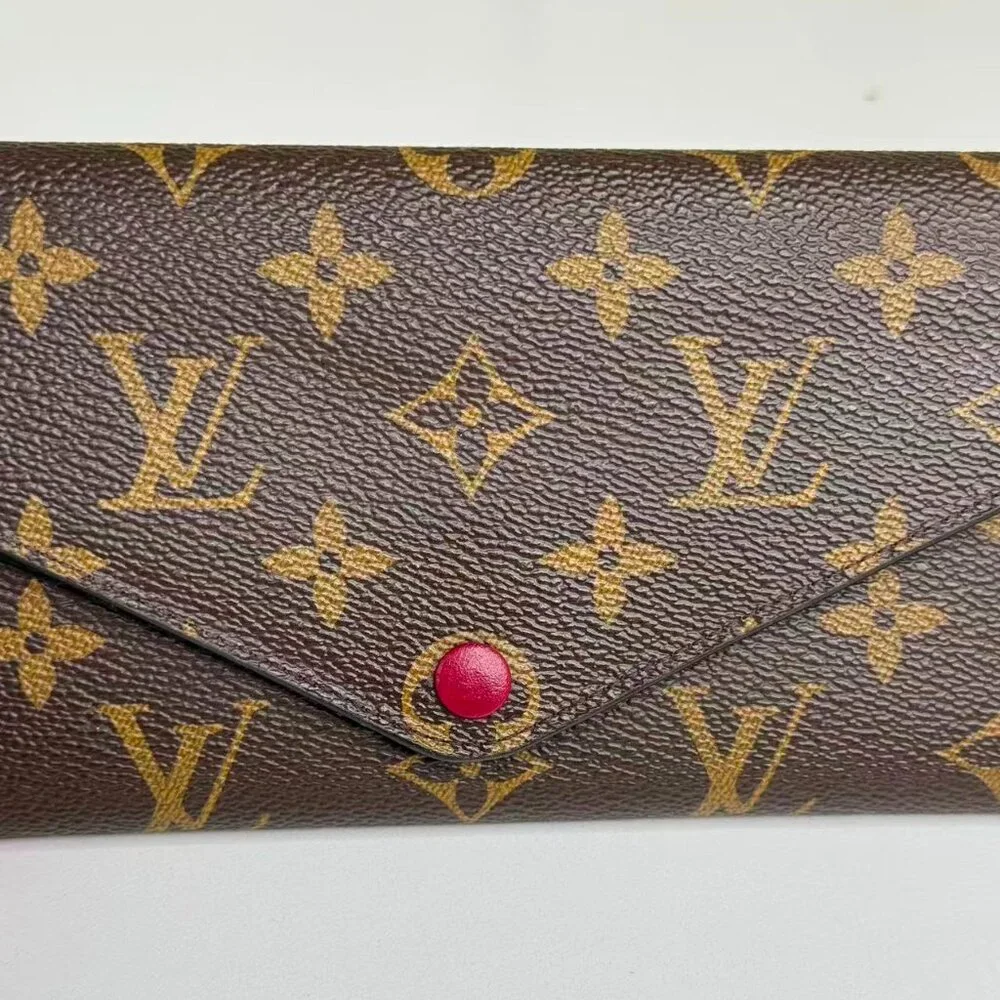 Louis Vuitton Monogram Canvas Wallet with Red Button Closure